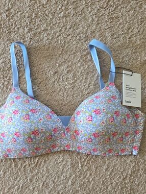 knix Light Blue Floral Contour Bra with Pink Roses